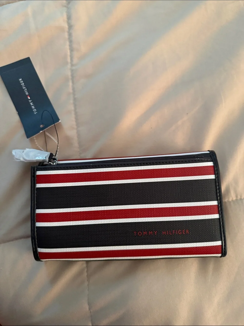 Tommy Hilfiger Black Wallet with Red and White Stripes